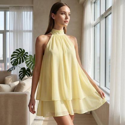 👗 LIMITED TIME 50% OFF! 🌸 Women's Flowy Halter Drop-Waist Mini Dress – Elegant Backless & Tiered Layered Fabric ✨
