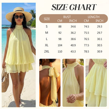 👗 LIMITED TIME 50% OFF! 🌸 Women's Flowy Halter Drop-Waist Mini Dress – Elegant Backless & Tiered Layered Fabric ✨