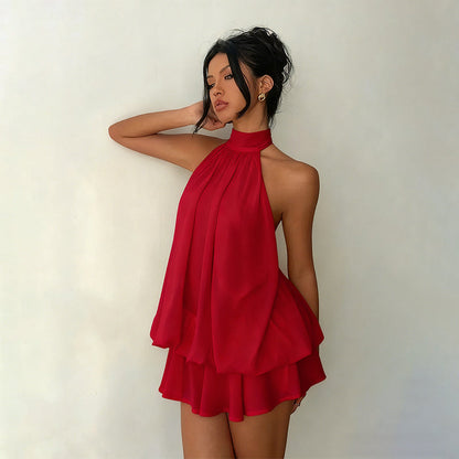 👗 LIMITED TIME 50% OFF! 🌸 Women's Flowy Halter Drop-Waist Mini Dress – Elegant Backless & Tiered Layered Fabric ✨
