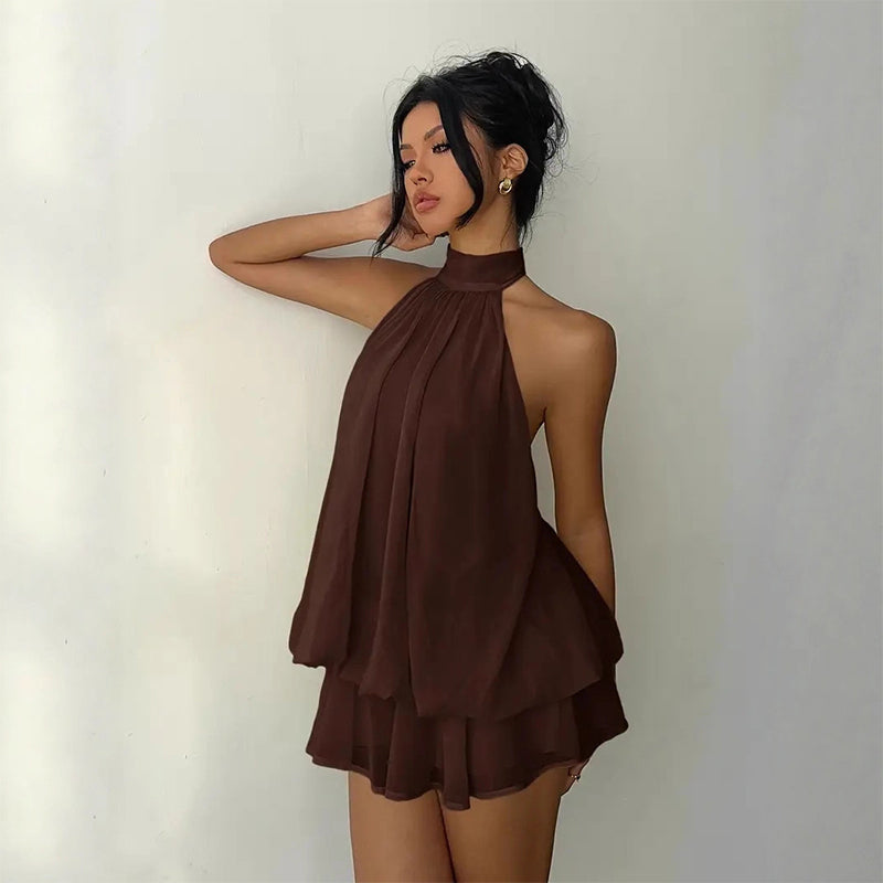 👗 LIMITED TIME 50% OFF! 🌸 Women's Flowy Halter Drop-Waist Mini Dress – Elegant Backless & Tiered Layered Fabric ✨