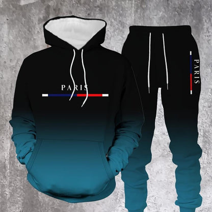 Conjunto de fato de treino masculino com efeito degradê - Camisola com capuz e calças de treino