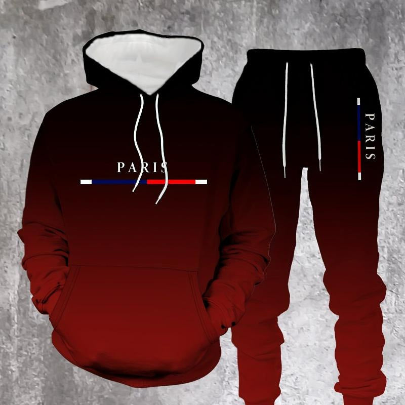 Conjunto de fato de treino masculino com efeito degradê - Camisola com capuz e calças de treino