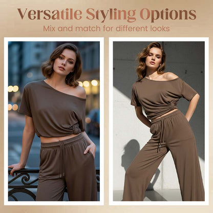 ⏳Promoção por tempo limitado⏰ Conjunto de 2 peças para mulher: top com ombros à mostra e calças
