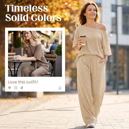 ⏳Promoção por tempo limitado⏰ Conjunto de 2 peças para mulher: top com ombros à mostra e calças
