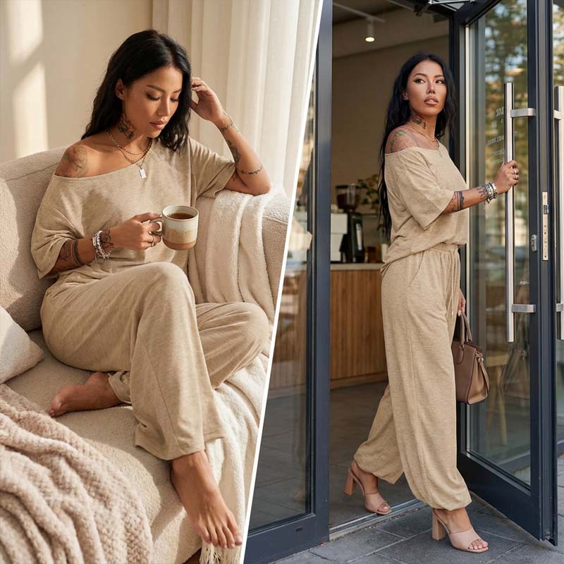⏳Promoção por tempo limitado⏰ Conjunto de 2 peças para mulher: top com ombros à mostra e calças