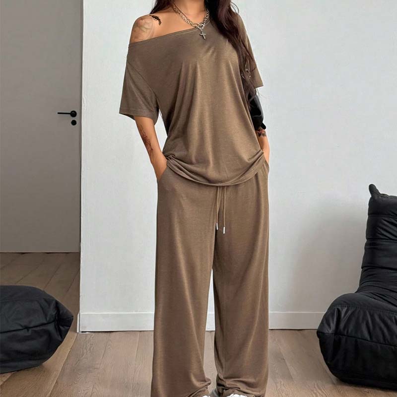 ⏳Promoção por tempo limitado⏰ Conjunto de 2 peças para mulher: top com ombros à mostra e calças