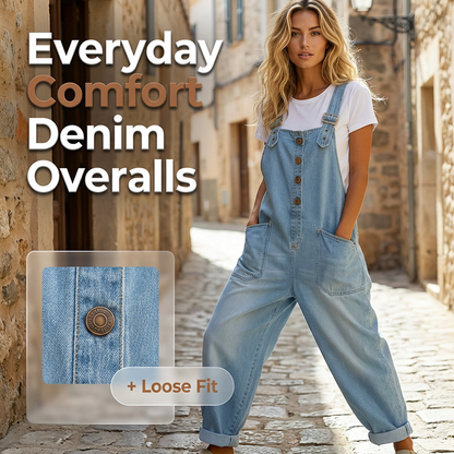 ✨👗 Macacão de ganga largo com alças ajustáveis – Corte descontraído e bolsos fundos para um conforto diário