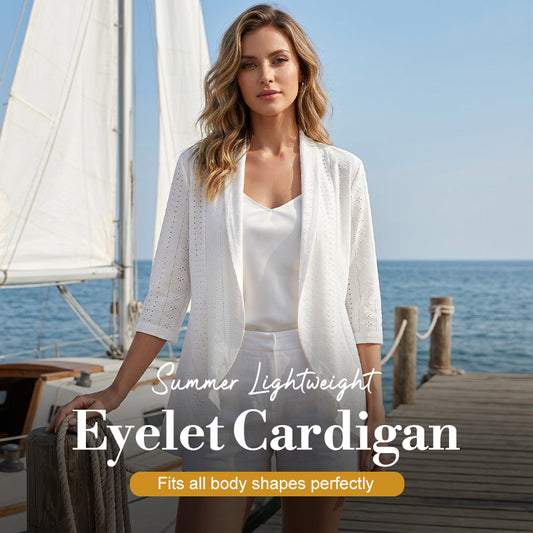🌸 DESCONTO DE 50% POR TEMPO LIMITADO! ✨ Casaco de malha feminino de verão, leve e com ilhós – Uma peça de roupa leve, arejada e elegante para usar por cima 🌊