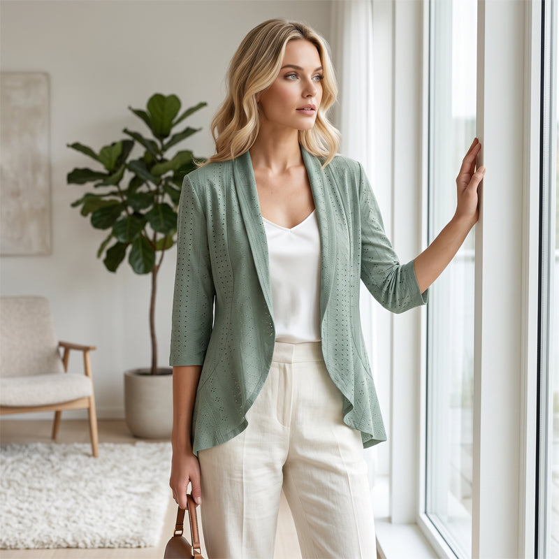 🌸 DESCONTO DE 50% POR TEMPO LIMITADO! ✨ Casaco de malha feminino de verão, leve e com ilhós – Uma peça de roupa leve, arejada e elegante para usar por cima 🌊