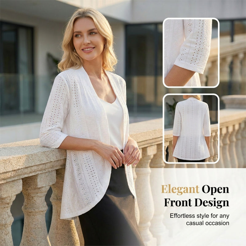 🌸 DESCONTO DE 50% POR TEMPO LIMITADO! ✨ Casaco de malha feminino de verão, leve e com ilhós – Uma peça de roupa leve, arejada e elegante para usar por cima 🌊