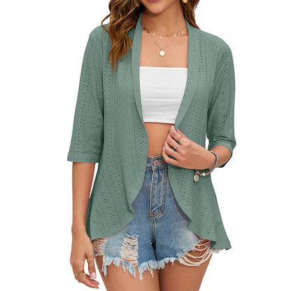 🌸 DESCONTO DE 50% POR TEMPO LIMITADO! ✨ Casaco de malha feminino de verão, leve e com ilhós – Uma peça de roupa leve, arejada e elegante para usar por cima 🌊