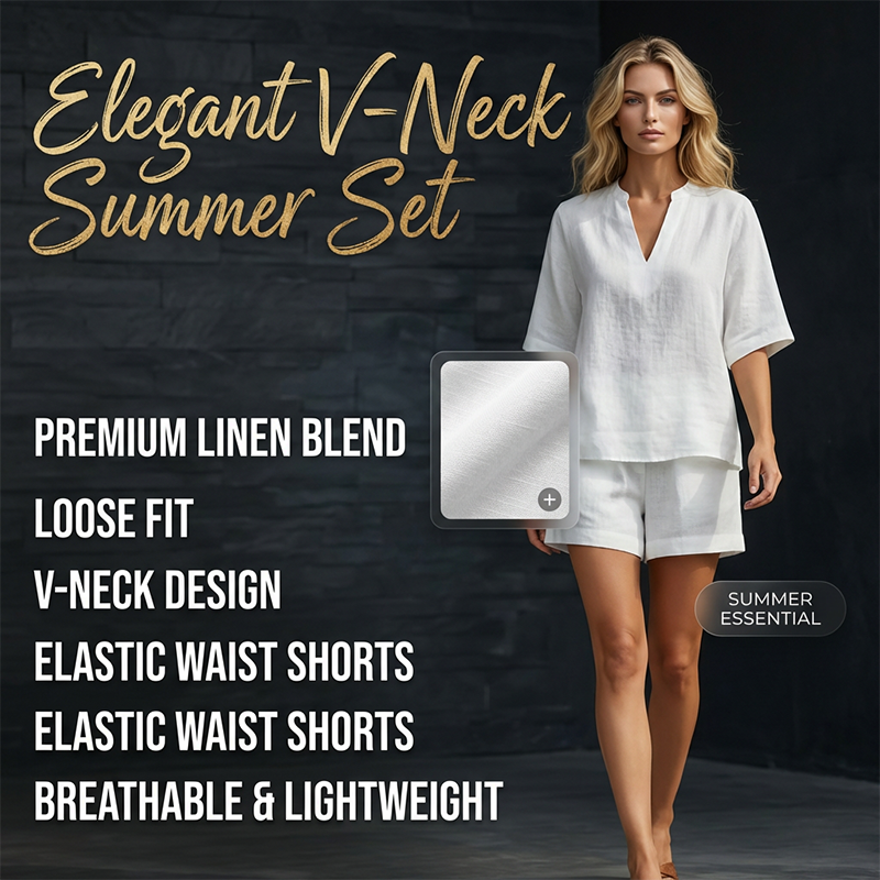 👚 50% DE DESCONTO – Conjunto Curto Casual com Decote V Feminino | Confortável, moderno & ideal para o verão