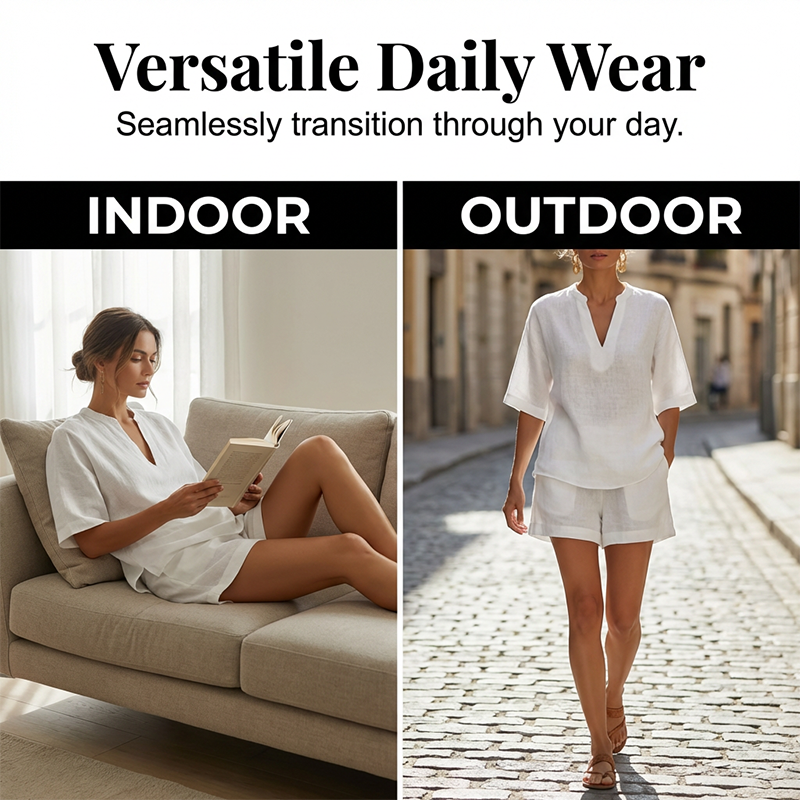 👚 50% DE DESCONTO – Conjunto Curto Casual com Decote V Feminino | Confortável, moderno & ideal para o verão
