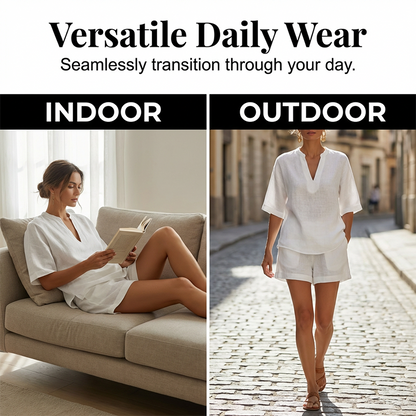 👚 50% DE DESCONTO – Conjunto Curto Casual com Decote V Feminino | Confortável, moderno & ideal para o verão