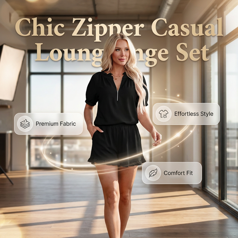 🌸✨ Conjunto de duas peças com canelado para mulher – Top com fecho, saia com folhos, estilo casual 🧶