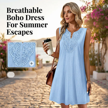 👗 LIMITED-TIME 50% OFF! 💥 Breathable Summer Casual Dress – Soft Blend, Embroidered V-Neck, Wrinkle Resistant ✨