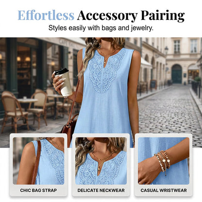 👗 LIMITED-TIME 50% OFF! 💥 Breathable Summer Casual Dress – Soft Blend, Embroidered V-Neck, Wrinkle Resistant ✨
