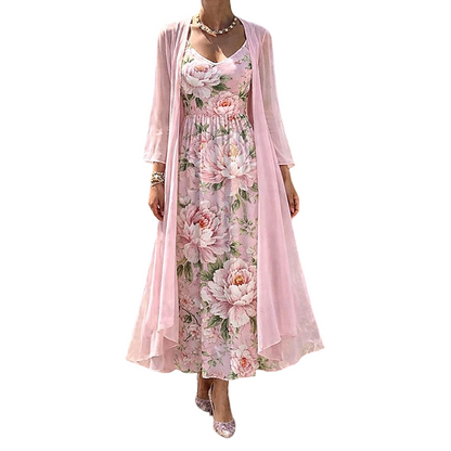 🌸👗Conjunto elegante de vestido floral de duas peças para mulher – O look perfeito para as férias de verão✨