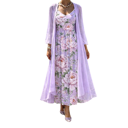 🌸👗Conjunto elegante de vestido floral de duas peças para mulher – O look perfeito para as férias de verão✨