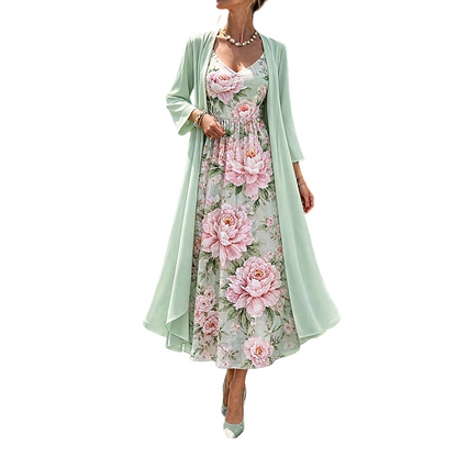 🌸👗Conjunto elegante de vestido floral de duas peças para mulher – O look perfeito para as férias de verão✨