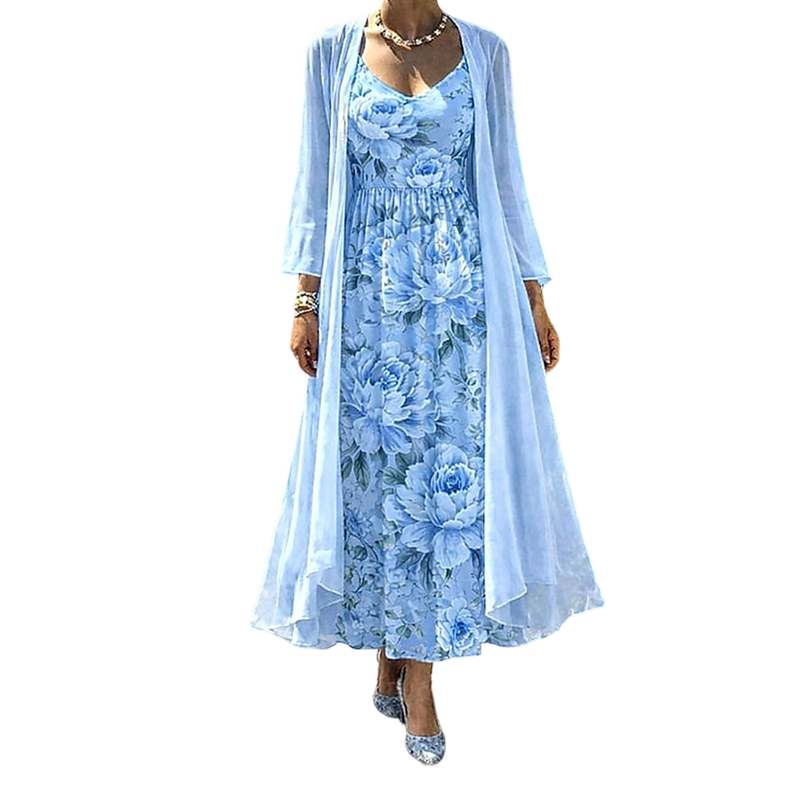 🌸👗Conjunto elegante de vestido floral de duas peças para mulher – O look perfeito para as férias de verão✨