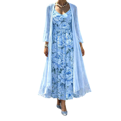 🌸👗Conjunto elegante de vestido floral de duas peças para mulher – O look perfeito para as férias de verão✨
