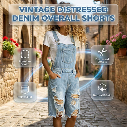 🩳 DESCONTO DE 50% POR TEMPO LIMITADO! 💥 Calções-macacão de ganga com efeito desgastado para mulher – Design rasgado, vários bolsos, estilo casual ✨