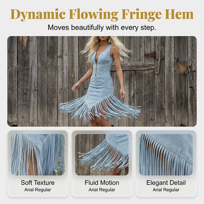 ✨ Vestido justo sem mangas com franjas, estilo western retro – bainha com franjas, fecho de correr à frente, estilo cowgirl 🌵