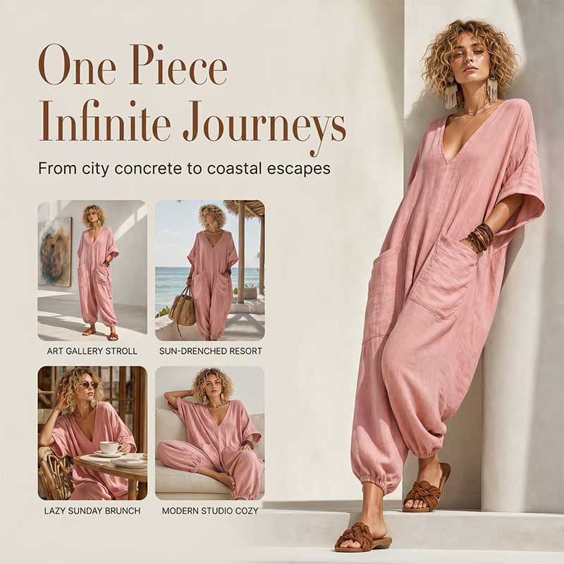Women's Summer Loose V-Neck Jumpsuit