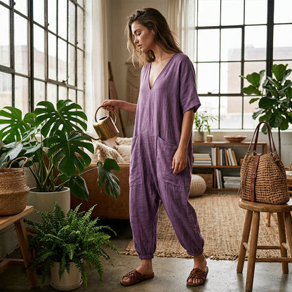 Women's Summer Loose V-Neck Jumpsuit