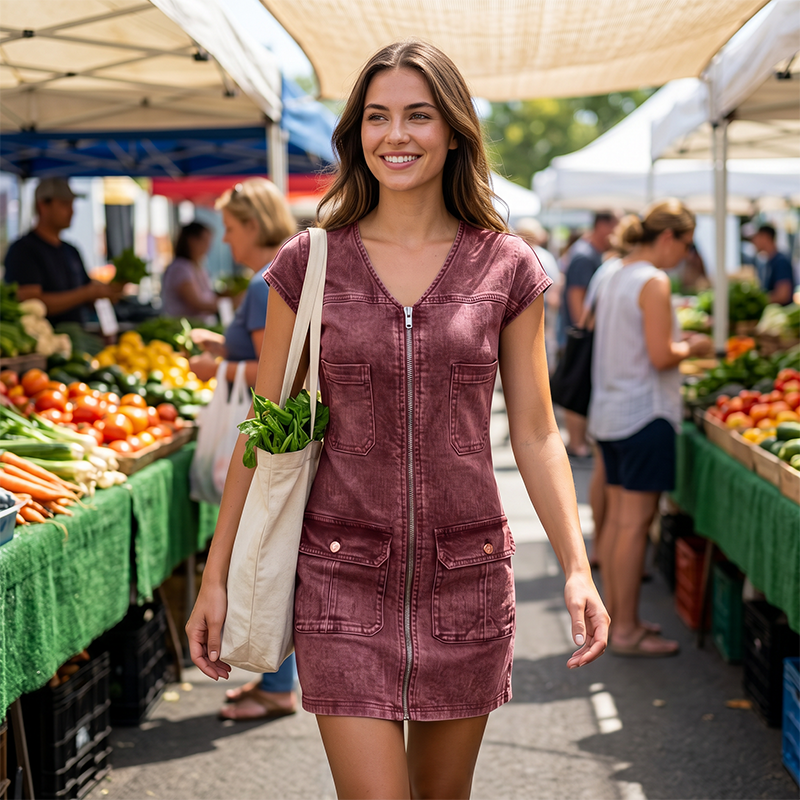 ⌛Limited-Time Offer-Women's Casual Short Sleeve Zipper Dress