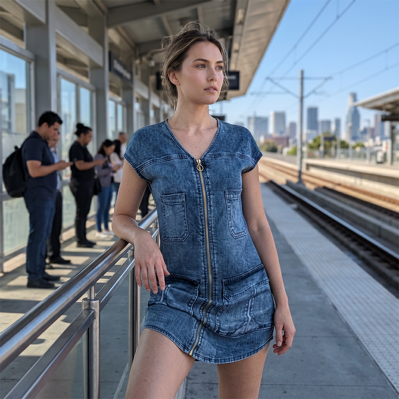 ⌛Limited-Time Offer-Women's Casual Short Sleeve Zipper Dress