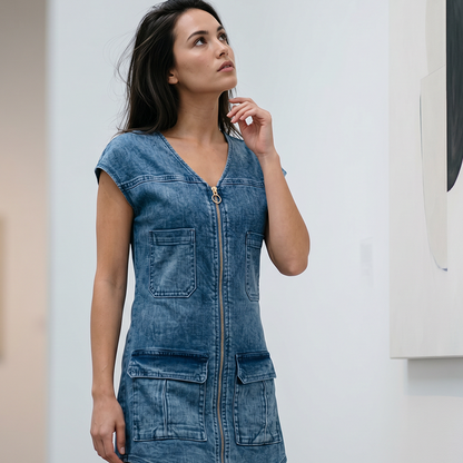 ⌛Limited-Time Offer-Women's Casual Short Sleeve Zipper Dress