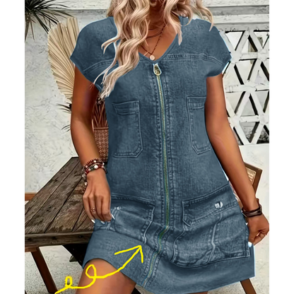⌛Limited-Time Offer-Women's Casual Short Sleeve Zipper Dress