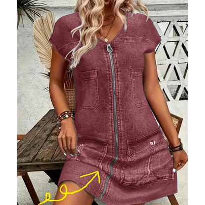 ⌛Limited-Time Offer-Women's Casual Short Sleeve Zipper Dress