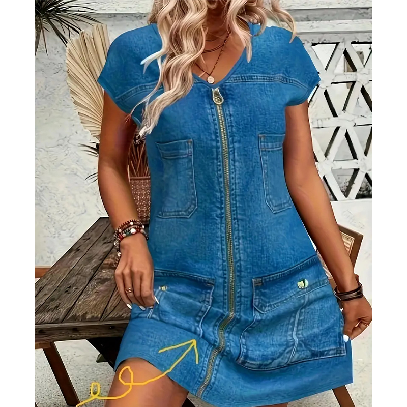 ⌛Limited-Time Offer-Women's Casual Short Sleeve Zipper Dress
