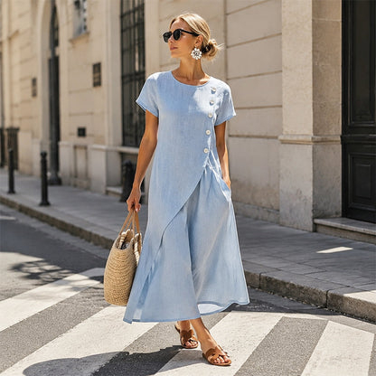 Limited-time offer⏰Women’s round-neck, asymmetrical, stylish solid-colour dress 💖 Extra loose fit 💖 Extremely breathable