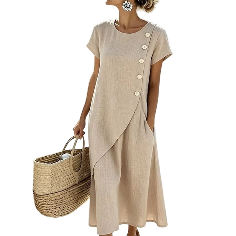 Limited-time offer⏰Women’s round-neck, asymmetrical, stylish solid-colour dress 💖 Extra loose fit 💖 Extremely breathable
