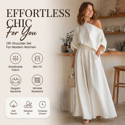 🔥New Arrivals & Special Offers-Women's Off-Shoulder Top and Wide-Leg Pants Set