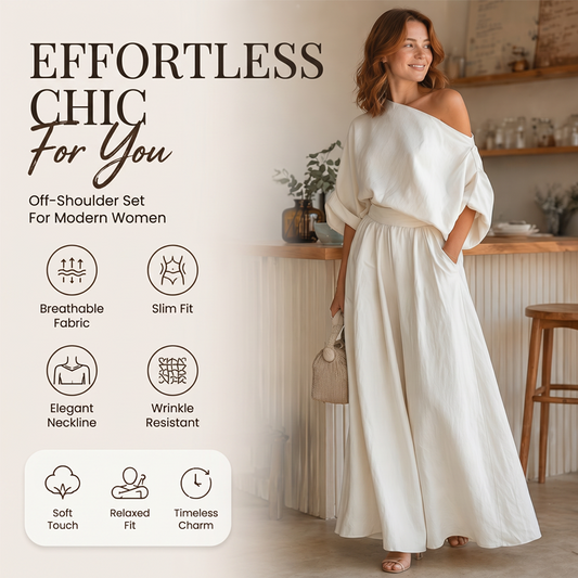 ✨👗Novidades e Ofertas Especiais – Conjunto de top com ombros à mostra e calças largas para mulher