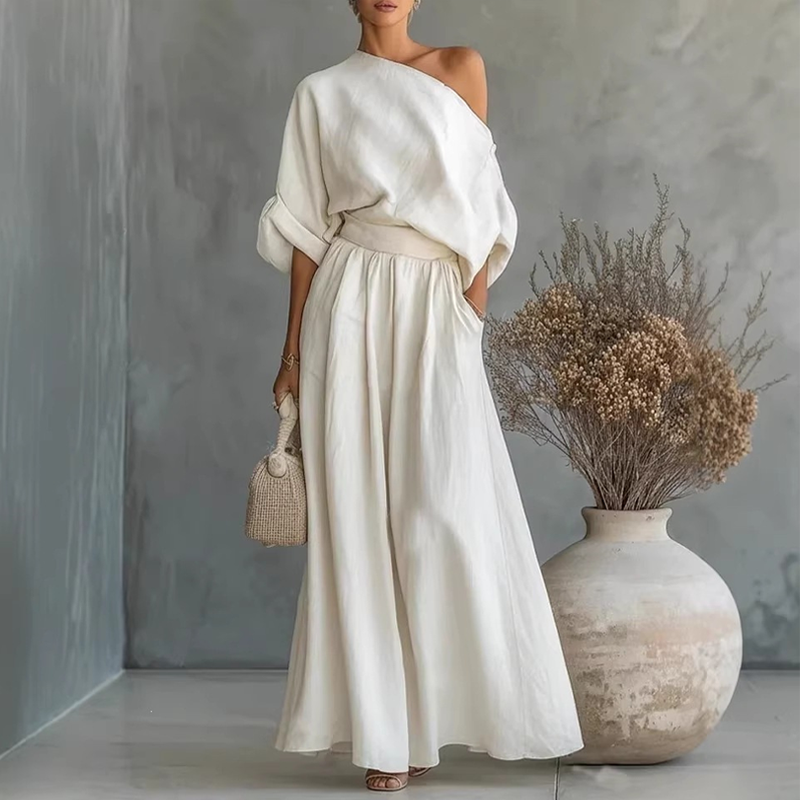 🔥New Arrivals & Special Offers-Women's Off-Shoulder Top and Wide-Leg Pants Set