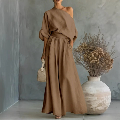 🔥New Arrivals & Special Offers-Women's Off-Shoulder Top and Wide-Leg Pants Set