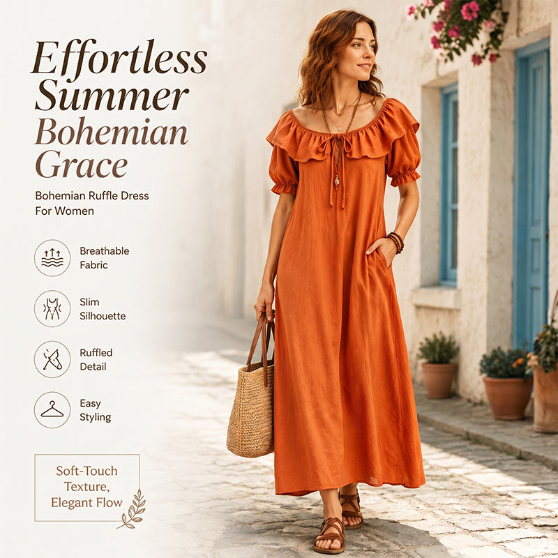 ⌛Limited-Time Offer-Women's Bohemian Ruffle Neck Maxi Dress