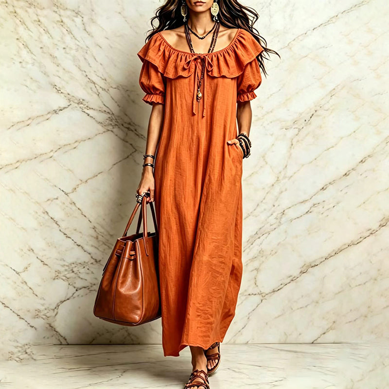 ⌛Limited-Time Offer-Women's Bohemian Ruffle Neck Maxi Dress
