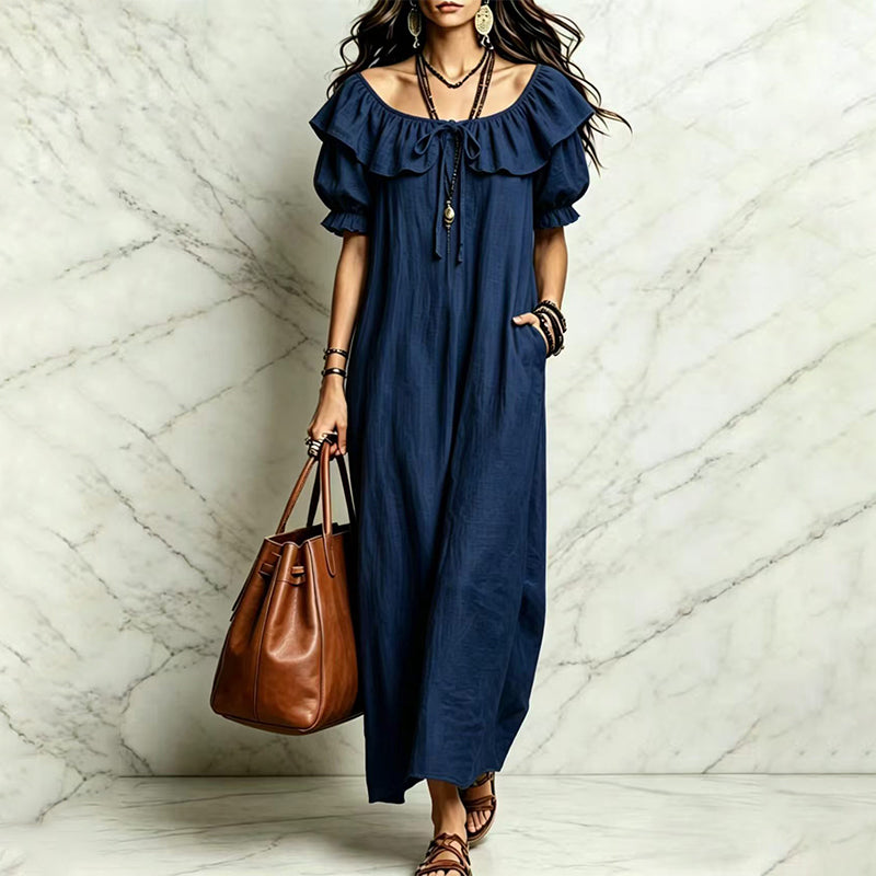 ⌛Limited-Time Offer-Women's Bohemian Ruffle Neck Maxi Dress