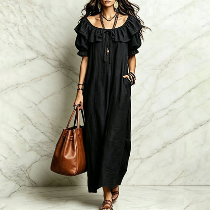 ⌛Limited-Time Offer-Women's Bohemian Ruffle Neck Maxi Dress