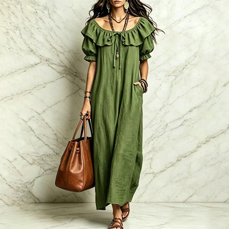 ⌛Limited-Time Offer-Women's Bohemian Ruffle Neck Maxi Dress