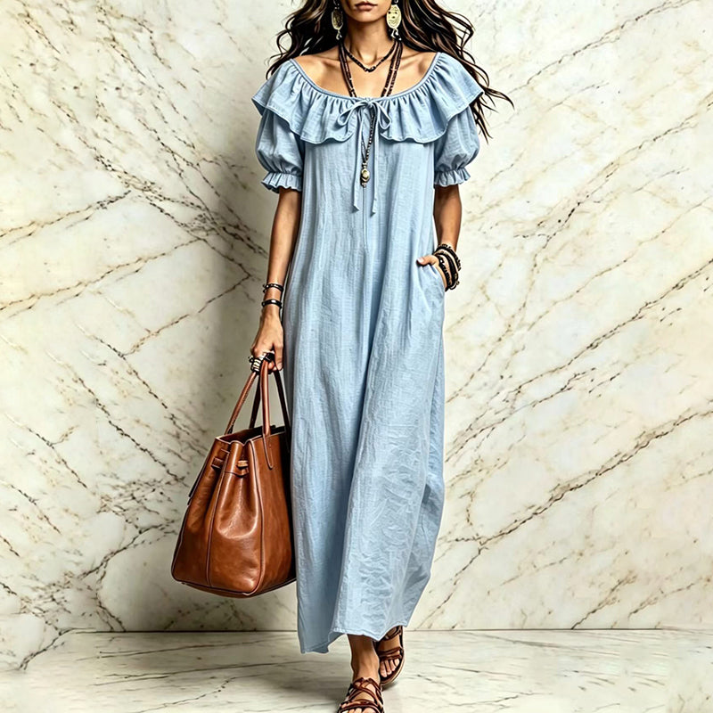 ⌛Limited-Time Offer-Women's Bohemian Ruffle Neck Maxi Dress