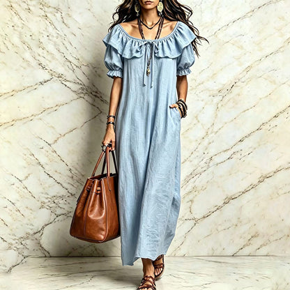 ⌛Limited-Time Offer-Women's Bohemian Ruffle Neck Maxi Dress