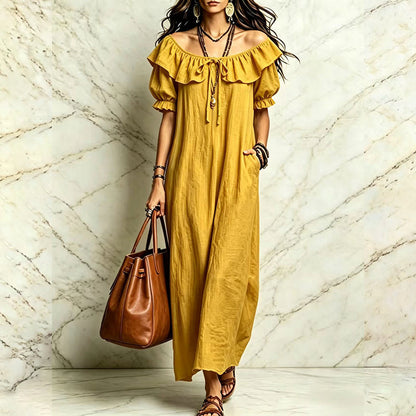 ⌛Limited-Time Offer-Women's Bohemian Ruffle Neck Maxi Dress